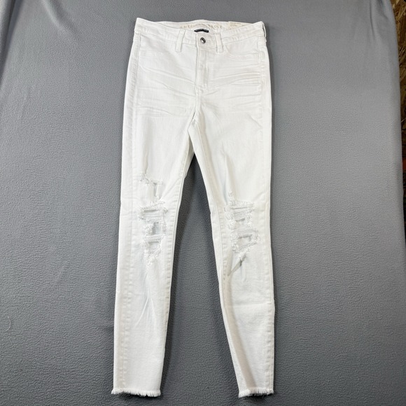 American Eagle Hi-Rise Jeggings Womens Jeans 6 White Next Level Stretch Raw Hem - Picture 2 of 10